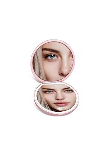 Compact Mirror with Light, Rechargeable 10X Magnifying Mirror with 3 Lighting Modes & Dimmable Brightness, Portable Travel Makeup Mirror; Essentials for Travel, Pocket, Purse Gifts - color: Red