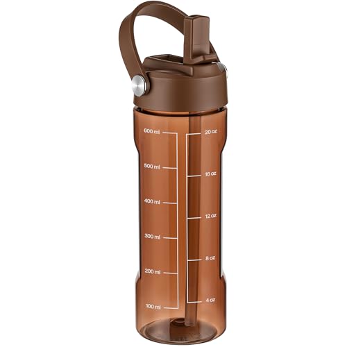 GOPPUS 20oz Clear Water Bottle with Flip Straw, Lightweight, Leakproof, Easy Carry and BPA-Free, Tritan Water Bottlefor Sport, Travel, Outside (Mocha) - color: Mocha, size: 20 Ounces