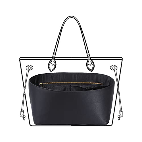 ZTUJO Purse Organizer Insert For Handbags, Silk Purse Organizer with Zipper, Silky Smooth, Bag Organizer For Speedy Neverfull Tote,onthego,Artsy, 6 Sizes(XL,Silky Black) - color: Black, size: Regular X-Large