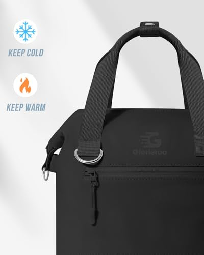 GLORIEROO Pastel Lunch Box Women | Insulated Soft Waterproof Leakproof Lunch Bag Cooler | Adjustable Strap | BPA-Free - color: Midnight Black