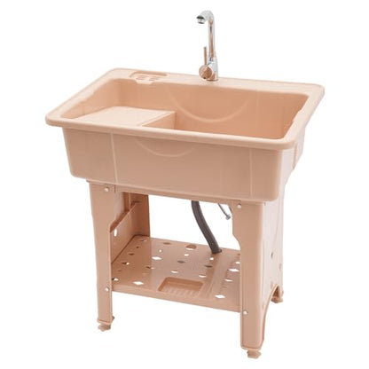 Laundry Sink, Freestanding Plastic Laundry Sink With Washboard Utility Sink Laundry Tub Indoor and Outdoor Utility Sink with Faucet Hoses Drain Kit for Laundry Room Washing Room Garden Garage - color: 31.5*22.05*33.46in -Coffee