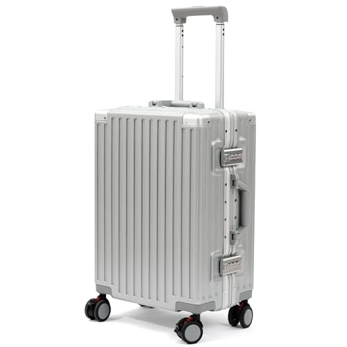 VentureVault 24 Inch Luggage With Spinner Wheels, Aluminum Frame Zipperless Suitcase, PC Lightweight Hard Shell with TSA Lock, Checked Medium Suitcase 24-Inch (Silver) - color: Silvery, size: 24inch