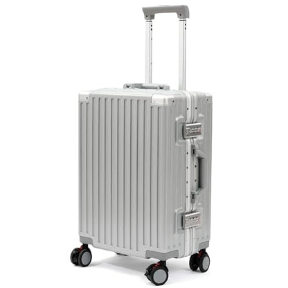 VentureVault 26 Inch Checked Luggage with Spinner Wheels, No Zipper Aluminum Frame Hard Shell Suitcases with TSA Lock, PC+ABS Lightweight Large Suitcase for Travel (Silver) - color: Silvery, size: 26inch