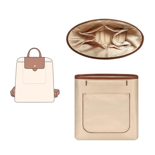 GIVLEFLY Backpack Organizer Insert & Liner with Cup Holder and Umbrella Holder, Compatible with Longchamp Le Pliage Original Backpack, Multiple Pockets Bag Divider & Shaper, Beige - size: LE PLIAGE ORIGINAL Backpack