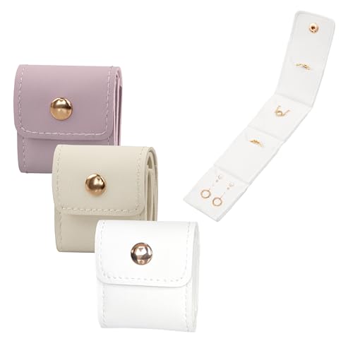 Mini Travel Jewelry Bag Jewelry Roll for Necklaces Earrings Rings Foldable Jewelry Organizer with Buckle Jewelry Storage Organizer - color: White + Beige + Purple