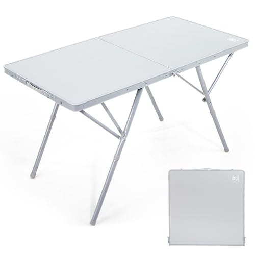 EVER ADVANCED Large Camping Table for 4-6 Person, Portable Folding Aluminum Table with Carrying Handle, Suitable for BBQ, Picnic, Camping and Indoor Use, Support up to 130LBS, Silver - color: Silver, style: 2-Level height