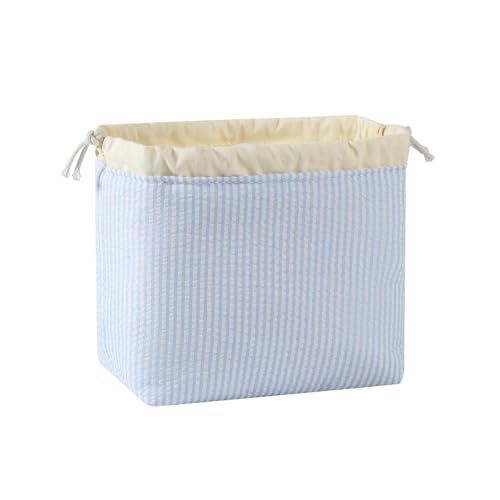 Cotton Quilted Seersucker Makeup Bag with Canvas Lining,Coquette Aesthetic Cute Travel Toiletry Bag,Drawstring Gift Bag for Women and Girls（Seersucker） - color: Seersucker