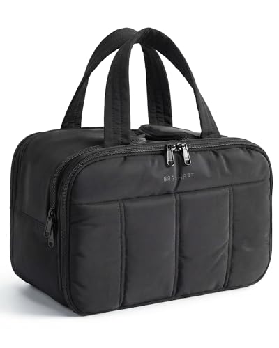 BAGSMART Travel Toiletry Bag, Puffy Large Toiletry Bag for Women, Lightweight Cosmetic Makeup Bag Organizer with Handle for Traveling, Accessories, Essentials, Toiletries (Black) - color: B-Black