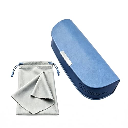 Glasses Case hard shell,3-in-1 Sunglasses Case & Eyeglass Case with Cleaning Cloth & Storage Pouch - color: Sky Blue