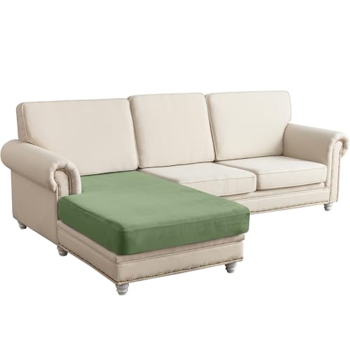 Couch Cover Velvet Chaise Cushion Cover for Sectional Sofas - Elastic L-Shaped Sofa Seat Covers Washable, Slipcover Protector (1-Piece, Avocado Green) - color: Avocado Green, size: Chaise Cover