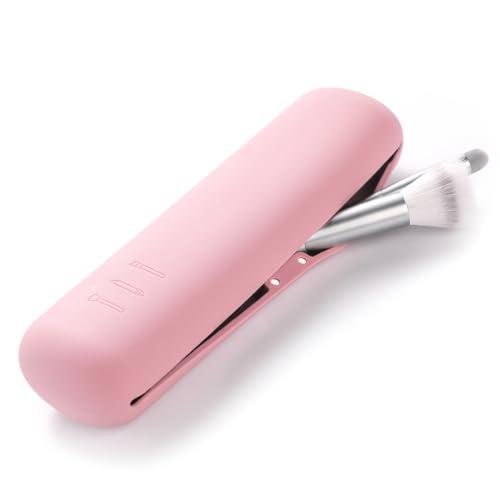 FERYES Large Travel Makeup Brush Holder, Magnetic Anti-fall Out Silicon Portable Cosmetic Face Brushes Holder, Soft and Sleek Makeup Tools Organizer for Travel- (8.27 * 2.36 * 1.57) - color: Pink, size: Large