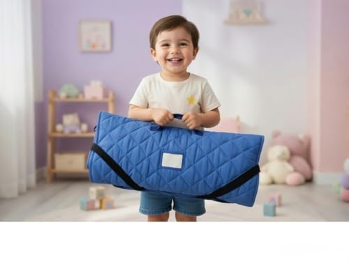 EVERYDAY KIDS Cute Preschooler and Toddler Cot Nap Mat for Home, Daycare, Preschool and Kindergarten; Easy to Roll Sleeping Mat with Elastic Straps, Pillow and Blanket - color: Dinosaur Cot Nap Mat