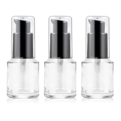 3PCS 15ML/0.5OZ Empty Clear Glass Bottles with Pump Refillable Vial Cosmetic Dispenser Jars Storage Travel Lotion Container Portable Sample Bottle for Toiletries,Foundation,Cream,Gel,Lotion - color: Clear, size: 0.5 OZ