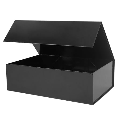 Aimyoo Black Gift Box, 13.8x9x4.3 in Presents Box with Lids Magnetic Closure Rectangle Collapsible for Groomsman Proposal Box, Wedding, Birthday Gift Packging 1 Pack - color: Black, size: 1 count (Pack of 1)