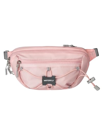 WATERFLY Lightweight Small Fanny Pack: 1.5L Mini Slim Crossbody Waist Belt Hip Bag with RFID Blocking, Anti-Theft & Water Resistant Pouch for Women Men Travel Hiking Running Walking EDC - color: Pink