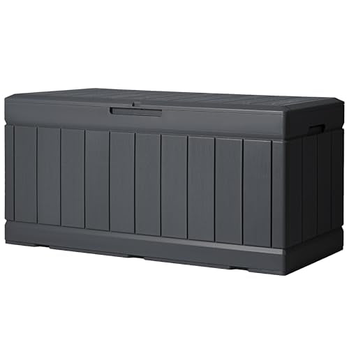 Greesum 82 Gallon Resin Deck Box All Weather Large Outdoor Storage for Patio Furniture, Toys, Garden Tools, Lockable, Dark Gray - color: Dark Gray, size: 82 Gallon