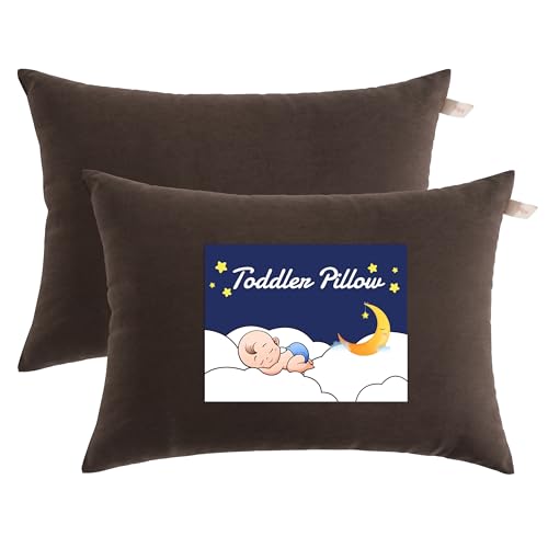 NTBAY Toddler Pillows, Down Alternative 13"x18" Pillows, Machine Washable - Soft and Breathable Travel Small Pillows for Sleeping, Ideal for Daycare, Crib, Cot, Dark Brown - color: Dark Brown, size: 13"x18"