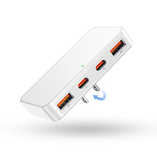 Flat USB Wall Charger PD 65W Slim 4 Ports USB-C/A Flodable Plug Fast Charging Block for iPhone 8/9/10/11/12/13/14/15 Multiport Power Charging Adapter for ipad and Galaxy Series S8-10 White - color: White
