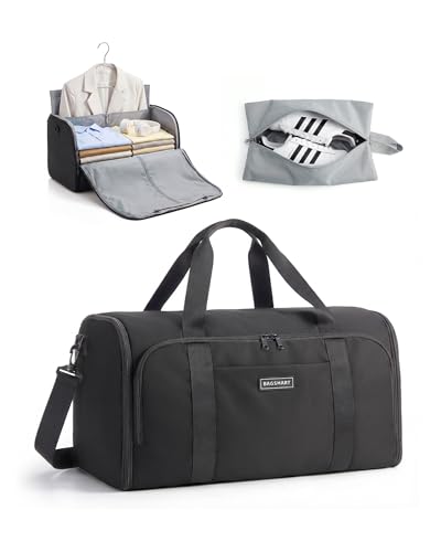 BAGSMART Garment Bag Duffle Bag for Travel Convertible 2 in 1 Suit Bag for Hanging Clothes Carry on Travel Bag with Shoes Bag,Shoulder Strap Weekender for Dresses, Coats, Shirts (Black) - color: Black