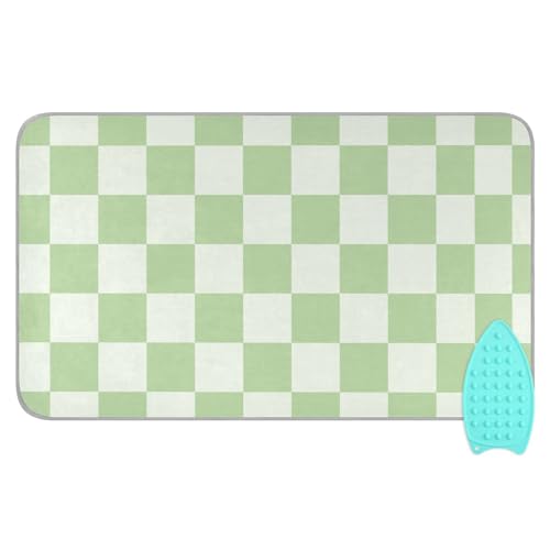 Checkered Mint Green White Plaid Ironing Mat for Table top Portable Ironing Pad Blanket for Washer Dryer Countertop Travel - color: Checkered Mint Green White Plaid