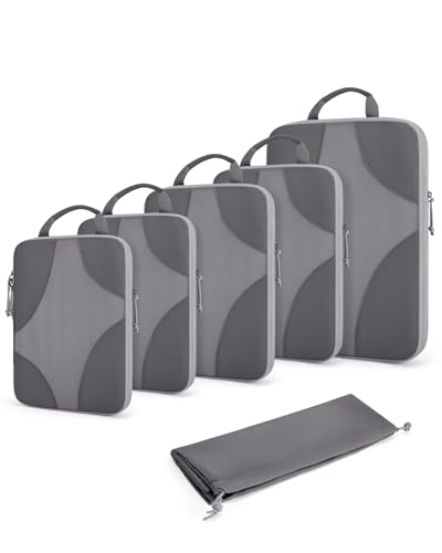 BAGSMART Compression Packing Cubes for Travel, 6 Set/14 Set Compressible Luggage Organizer for Cruise Ship, Lightweight Travel Essentials (1L+2M+2S+Shoe bag+Drawstring bag+Toiletry bag+6Plastic bags) - color: Grey, size: 6 Set