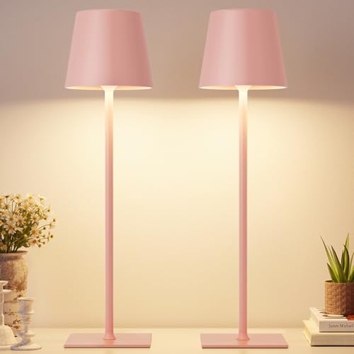 Kakanuo Pink Cordless Rechargeable Table Lamp, 2 Pack Portable Desk Lamp with 5000mAh Battery, Touch Control Stepless Dimming, Wireless Night Light for Dining, Outdoor Camping, Coffee Shop - color: Pink - 1, size: 2 Pack