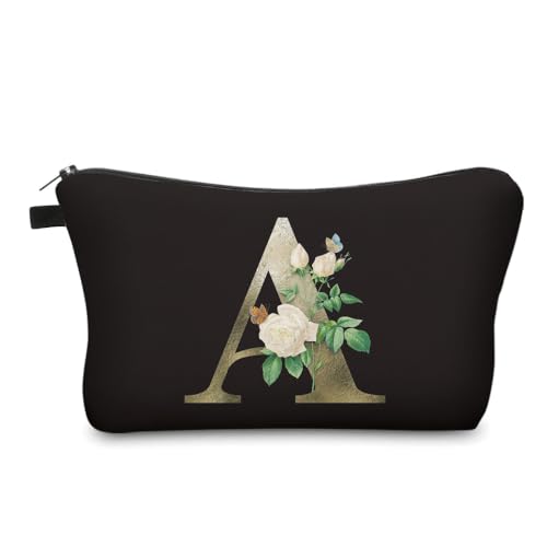Deanfun Makeup Bag, Bride Bridesmaid A-Z Make Up Bag, Small Personalized Initial Letter 3D Printings Waterproof Cosmetic Bags for Women (A) - color: Letter A