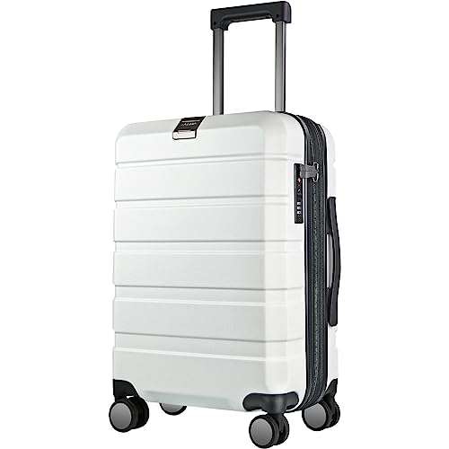 KROSER Hardside Expandable Carry On Luggage with Spinner Wheels & Built-in TSA Lock, Durable Suitcase Rolling Luggage with USB Port, Carry-On 20-Inch, White - color: White