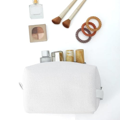 DYSHAYEN Waffle Makeup Pouch Bag, Small Travel Cosmetic Bag, Gifts for Women Bridesmaid,Wedding,Christmas (White) - color: White