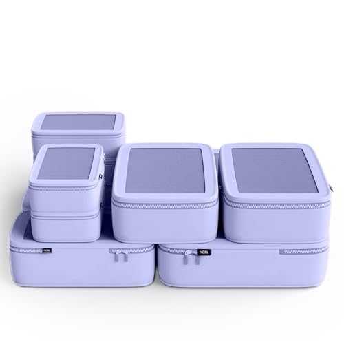 NOBL Travel Compressible Packing Cubes Set, 6 Pieces Travel Packing Organizers, Compression Luggage Cubes for Suitcases & Carry On, Space Saving (XXS, XS, S, M, L, XL) - Lavender - color: Lavender