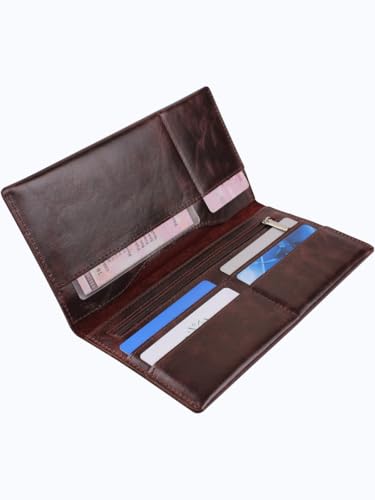 Genuine leather banknote wallet Travel Brown Cognac (leather, durable stitching, folds in half, holds 4 cards, coin pocket, flat banknote compartment)