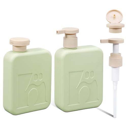 Travel Pump Bottles, Refillable Plastic Empty Squeeze Bottle with Flip Caps, Leak-Proof Dispenser Lotion Container for Shampoo, Soap, Toiletries for Vacation, Gym, Home(2 Pack, 11oz/330ml)