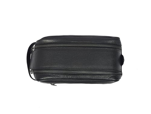 10" Premium Leather Toiletry Travel Pouch With Waterproof Lining | King-Size Handcrafted Vintage Dopp kit By Aaron Leather Goods (Jade Black) - color: Jade Black