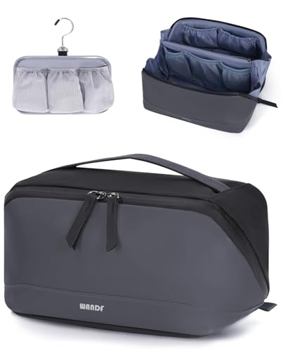 WANDF Toiletry Bag for Men, PU Leather Travel Organizer with Detachable Waterproof Hanging Pouch, Open-Flat Dopp Kit Shaving Bag with Wet Pocket for Travel Toiletries Accessories (Dark Gray) - color: Dark Gray