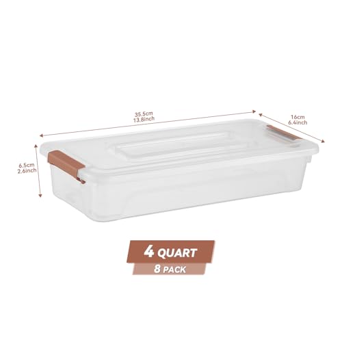Clear Plastic Storage Bins with Lids Stackable Storage Box for Crafts, Supplies (Small 8Pack Brown) - size: Small 8Pack Brown
