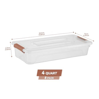 Clear Plastic Storage Bins with Lids Stackable Storage Box for Crafts, Supplies (Small 8Pack Brown) - size: Small 8Pack Brown