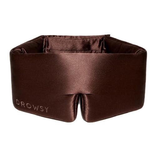 DROWSY Silk Sleep Mask - Face-Hugging, Padded Cocoon for Luxury Sleep in Total Darkness - 100% Pure Mulberry Silk (Cocoa Glow) - color: Chocolate, size: 1 Count (Pack of 1)