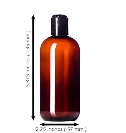 8oz Plastic Amber Bottles (6 Pack) BPA-Free Squeeze Containers with Disc Cap, Labels Included - color: Amber