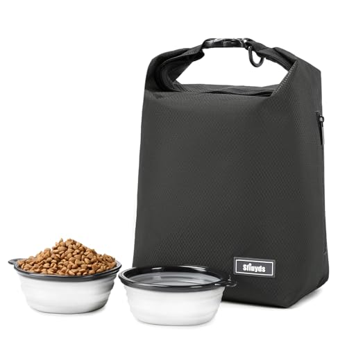 Pet Food Storage Bag Dog Food Travel Bag with 2PCS Collapsible Dog Travel Bowls Waterproof Kibble Storage Container for Road Trips Camping (Black, Small) - color: Black, size: 12L