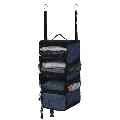 Surblue Hanging Travel Organizer Portable Hanging Luggage Organizer Multiple Compartments Collapsible Compression Closet Packing Cubes,Navy,S - color: Navy, size: Small