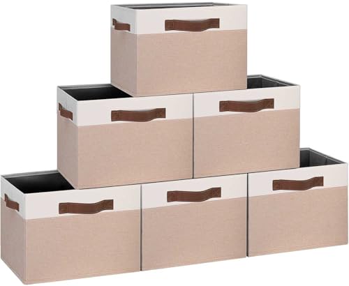 GhvyenntteS Large Fabric Storage Bins 6 Pack, 15x11x9.6 Inch Storage Baskets for Shelves, Foldable Closet Storage Bins for Shelves, Closet Organizers and Storage Boxes, Beige Yellow&White - color: Beige Yellow & White, size: Large-6 Pack