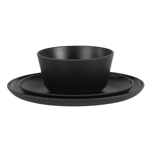 Gibson Home Fairhope 12-Piece Matte Black Melamine Dinnerware Set – Durable Lightweight Plates and Bowls, Kitchen Dining Set - color: Matte Black (Fairhope), size: Service for Four (12pcs)
