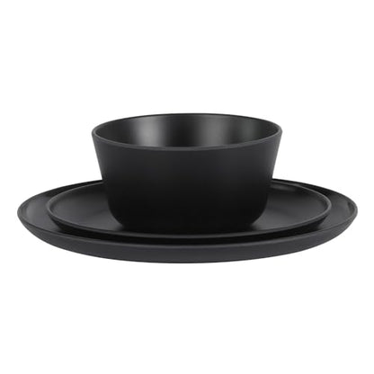 Gibson Home Fairhope 12-Piece Matte Black Melamine Dinnerware Set – Durable Lightweight Plates and Bowls, Kitchen Dining Set - color: Matte Black (Fairhope), size: Service for Four (12pcs)