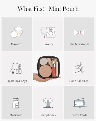 Pocmimut Clear Makeup Bag, Easy to Find Mini Makeup Bag for Purse, Travel Makeup Bag for Car, Compact Cosmetic Pouch for Daily Essentials,Black - color: Black, style: Mini