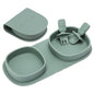 Silicone Foldable Novelty Dinner Plates, Baby Plates Travel Essential with Forks and Spoons, Microwave & Dishwasher Safe, Sage - color: Sage, style: No-Suction