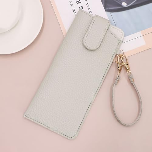 CHANGAR Portable Glasses Case Soft Leather Sunglasses Case with Wrist Strap Travel Sunglass Organizer Pouch with Hanging Hook - color: Gray