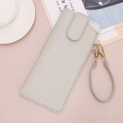 CHANGAR Portable Glasses Case Soft Leather Sunglasses Case with Wrist Strap Travel Sunglass Organizer Pouch with Hanging Hook - color: Gray
