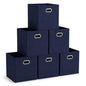 Household Essentials Fabric Storage Bins 6 Piece Set, Strong Poly-Woven Fabric, Sturdy Chipboard Sides, Grommet Front Handle, Stackable and Foldable, Classic Design, Navy - color: Navy, size: 11” L x 11” W x 11” H