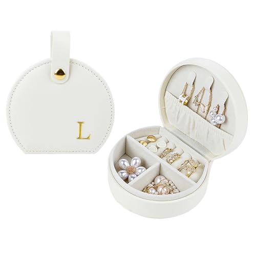 Travel Jewelry Case,Personalized Jewelry Box,Elegant Half-Moon Design with Personalized Golden Initial Case,Personalized Gifts for Women,Jewelry organizer;Personalized Gifts for Women or Friends(L) - style: L