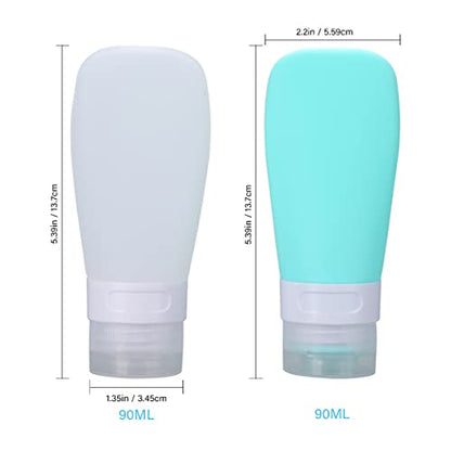 LUFEVRM 2 Pcs Silicone Travel Bottles,3oz Leak Proof Refillable Squeeze Containers with Transparent Carry Bag,Small Empty Travel Size Bottles for Shampoo,Conditioner,Lotion,Toiletries - color: 3oz Green White